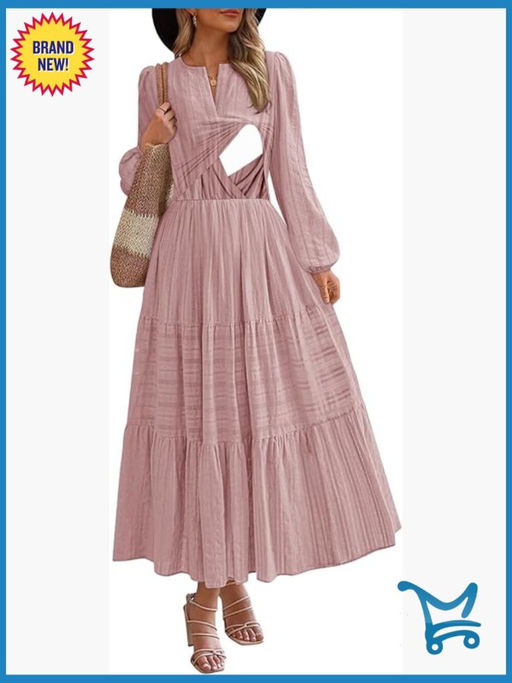 Puff Long Sleeve V Neck Tiered Wedding Guest Maxi Dress with Pockets